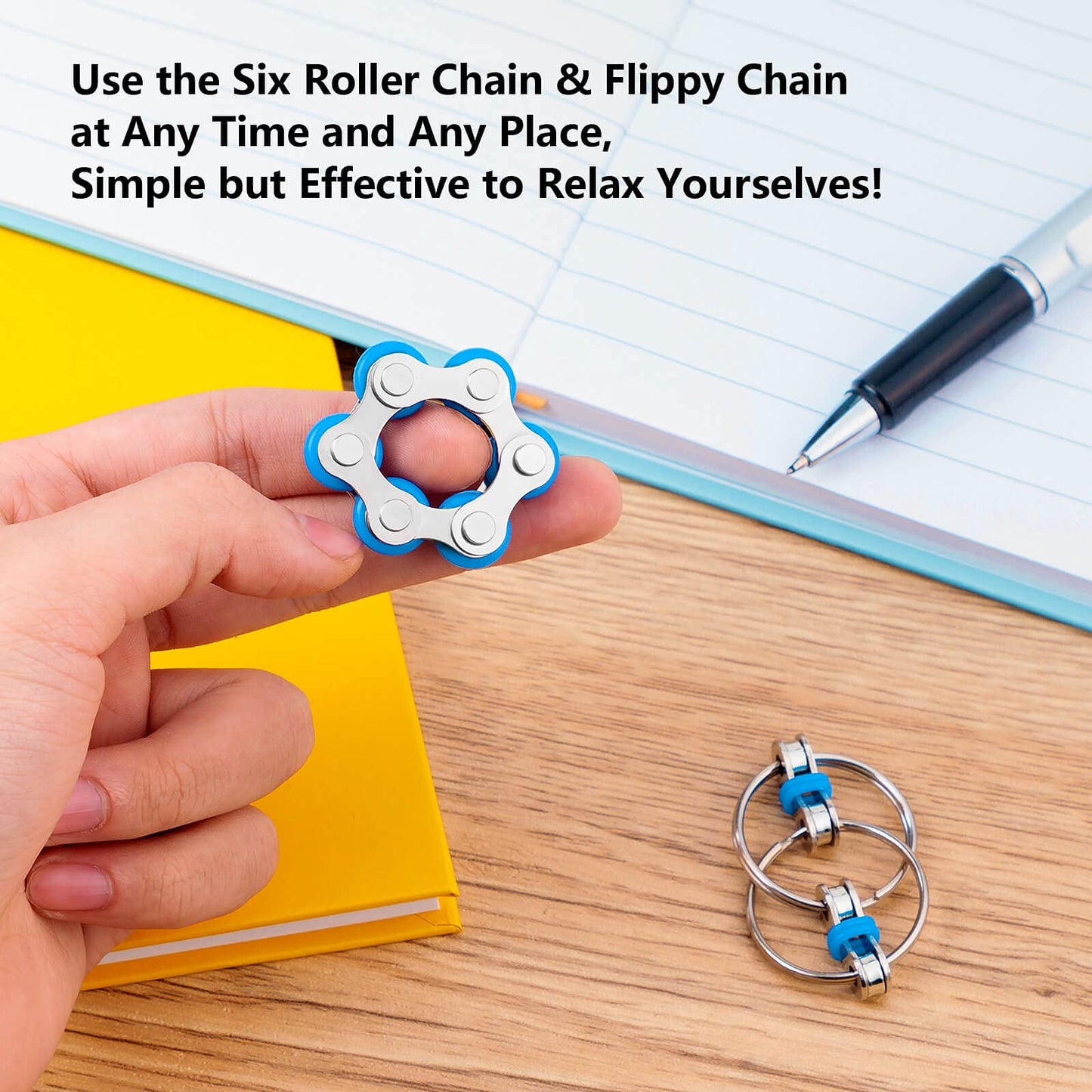 ALDMIO Bike Chain Fidget Toys Set – Six Roller Chain & Key Flippy Chain for Focus, Anxiety, ADHD
