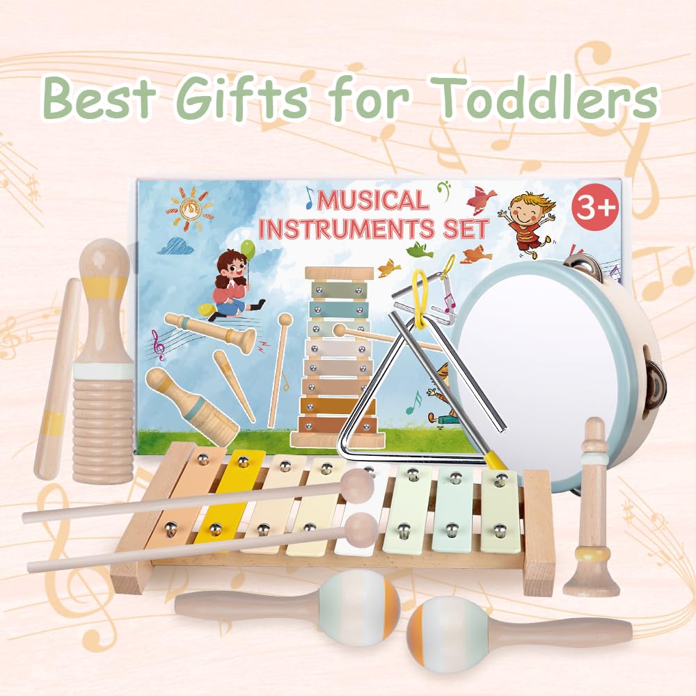 Aliex Baby Musical Instruments – Montessori Wooden Toys for Toddlers 1-3 (Neutral Boho Xylophone)