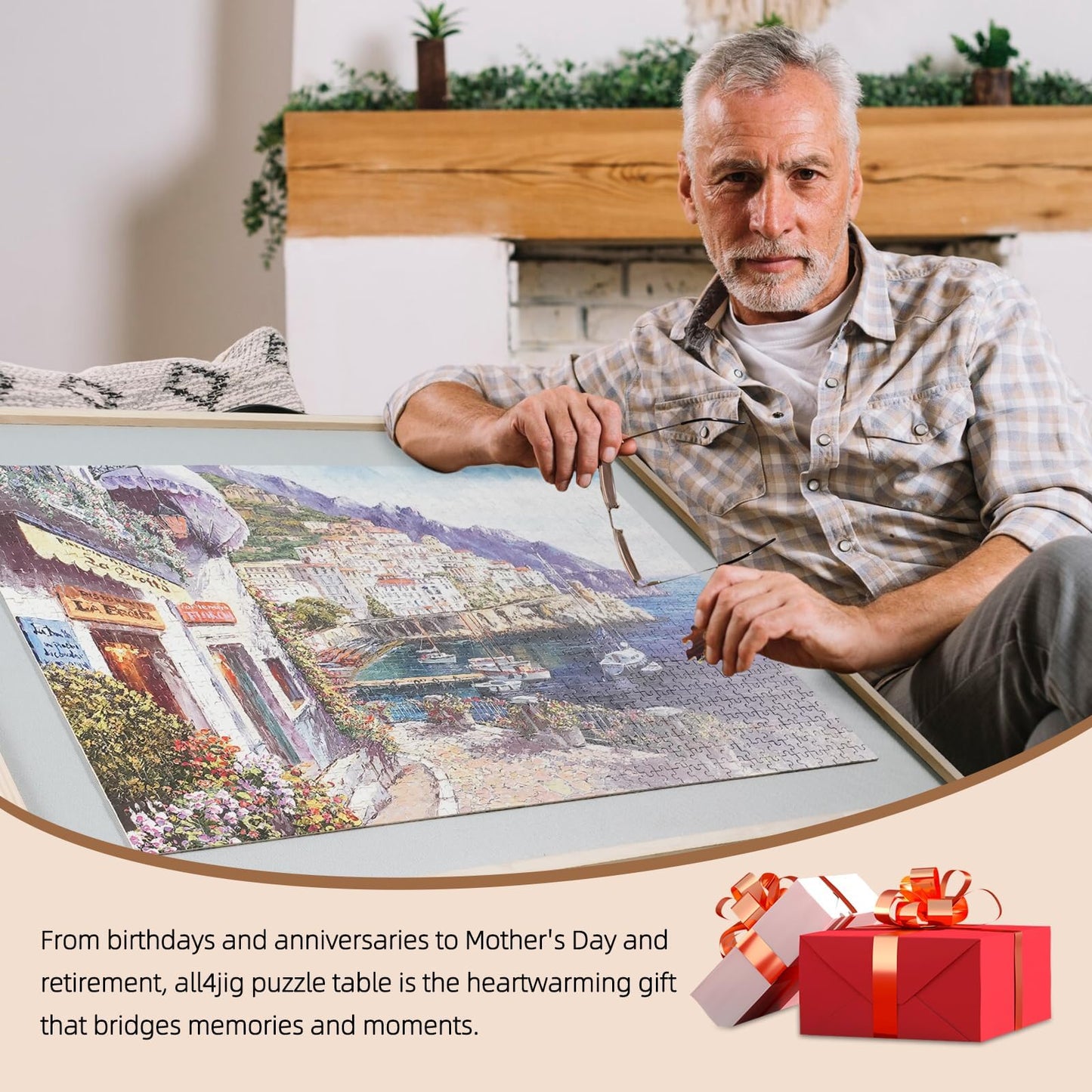 ALL4JIG 2000-Piece 2-in-1 Tilting & Rotating Puzzle Board – Portable Wooden Puzzle Table with Drawers & Cover