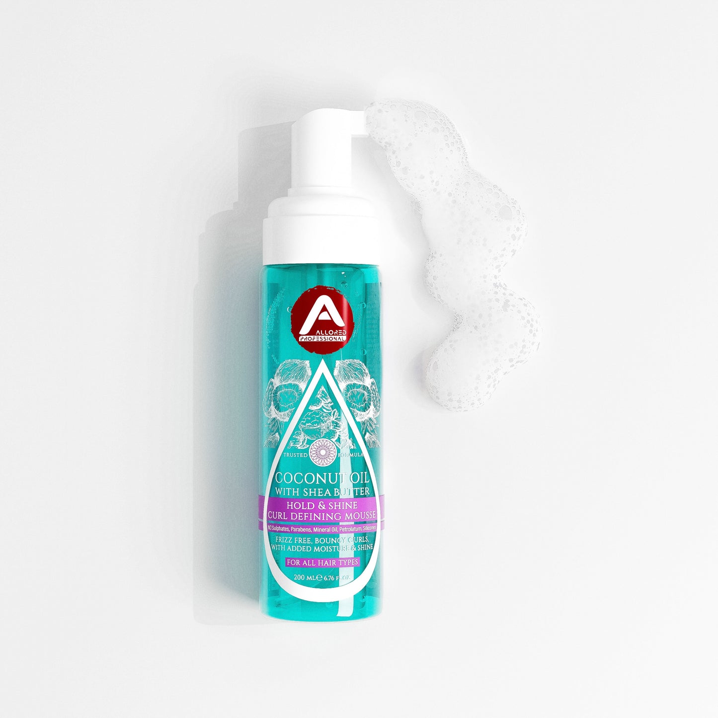 Allored Professional Coconut Oil & Shea Butter Curl Defining Mousse for All Hair Types 200 ml/6.8 oz