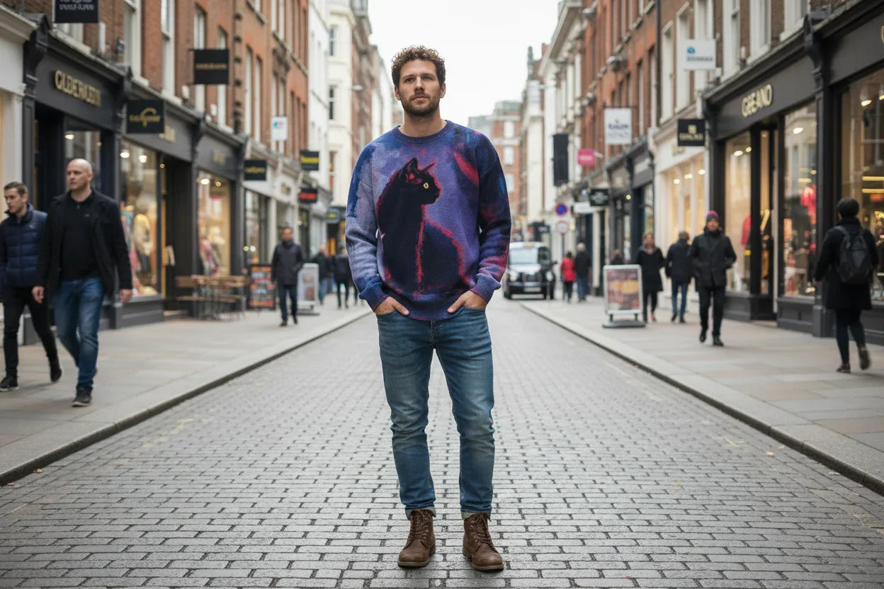 Unisex Vintage Cat Art Print Sweaters (XS-7XL)
