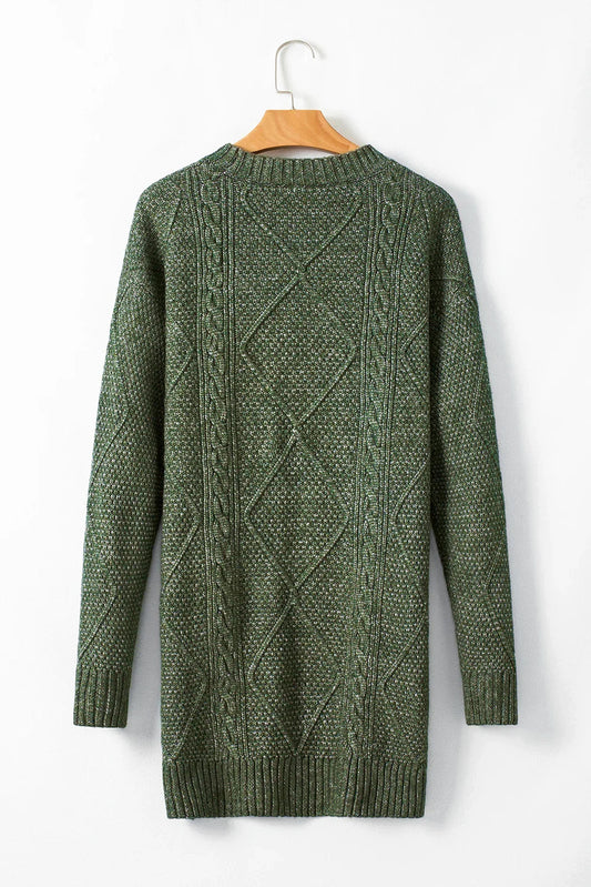 Mist Green Cable Knit Drop Shoulder Loose Fit Sweater Dress