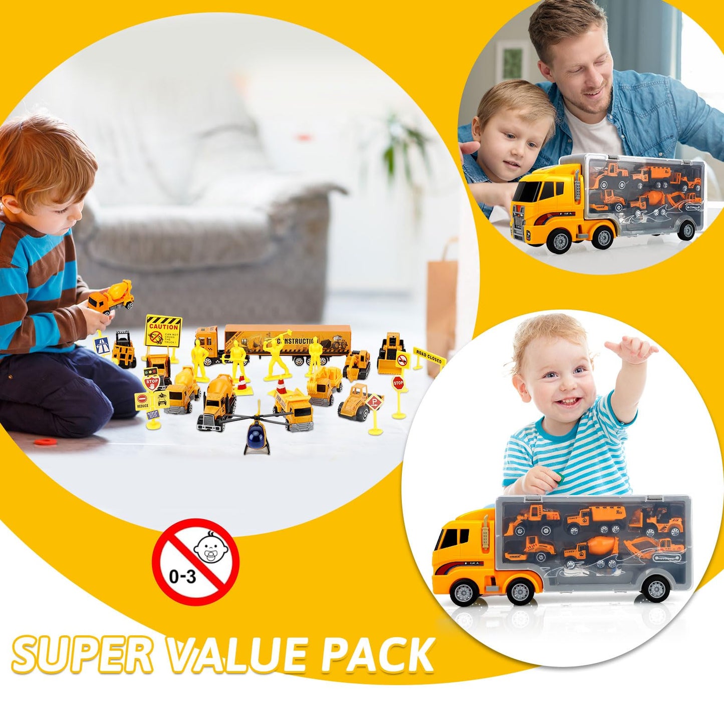 ALOTJOY 13-in-1 Engineering Die-Cast Construction Trucks for Boys | 3+ Year Old Toys