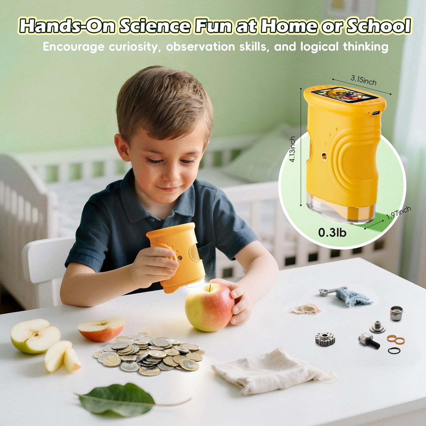 Alotwan Kids Microscope 1000X – Handheld HD Screen, 8GB TF Card Included
