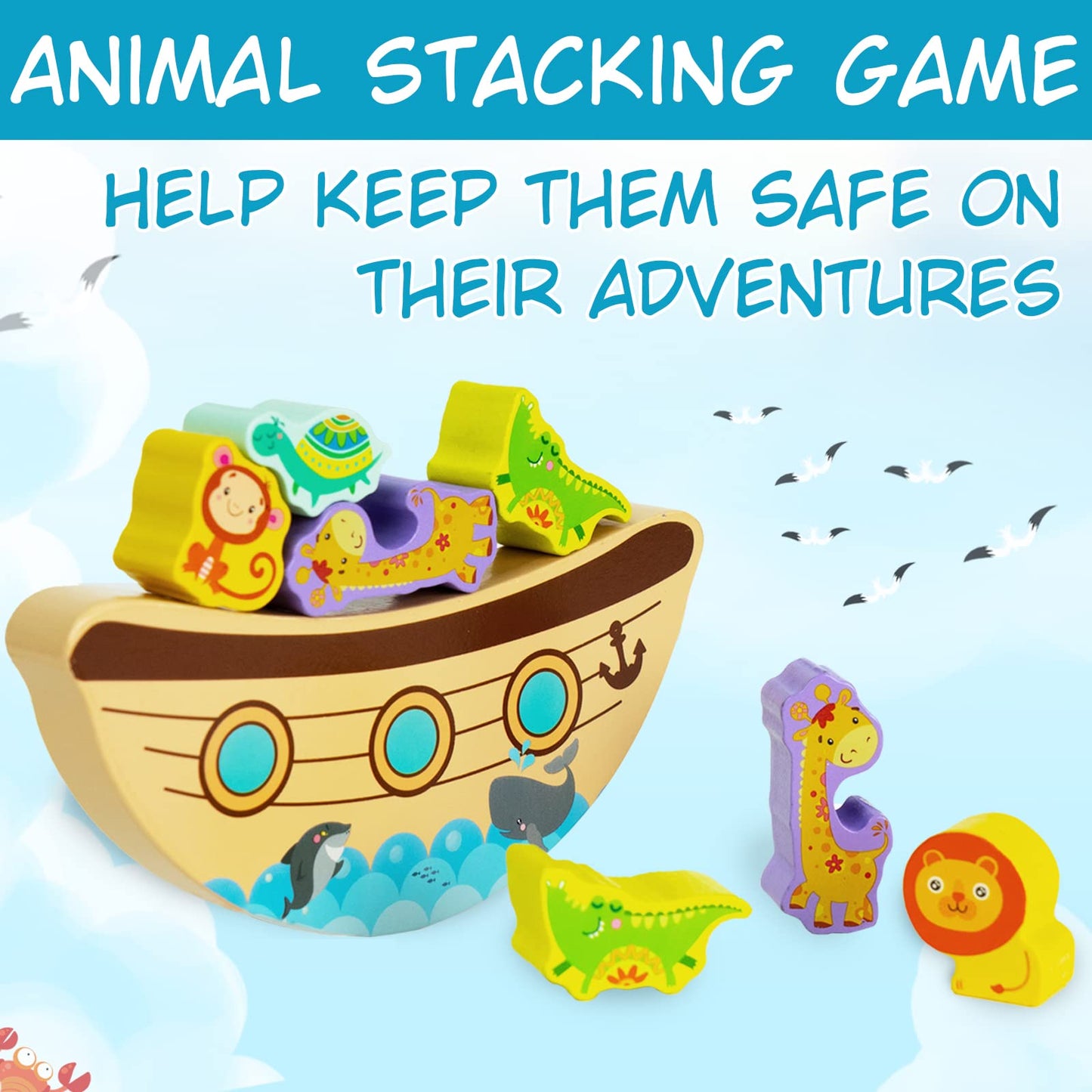 AluAbi Noah's Ark Wooden Balance Stacking Toy – Family STEM & Team-Building Blocks