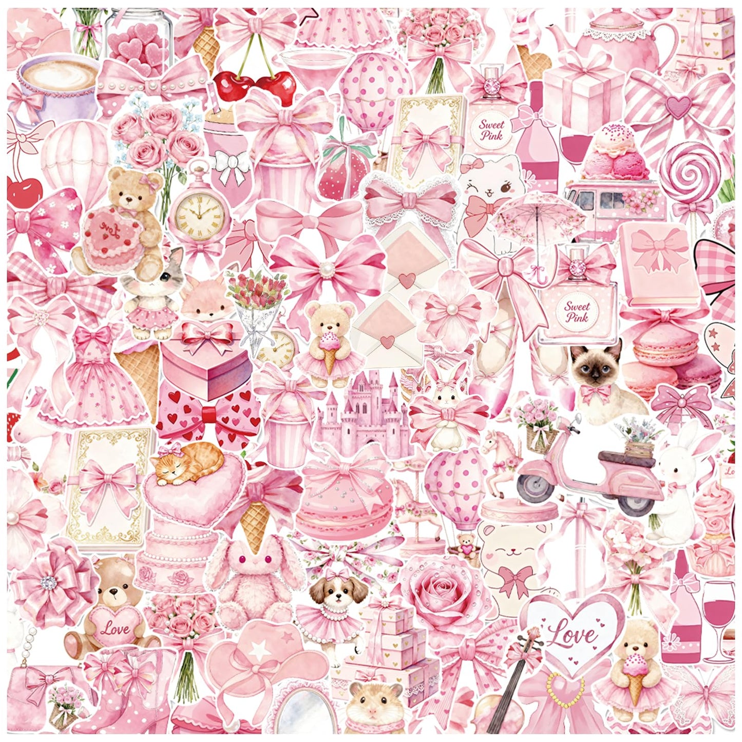 Alynta 200 Pcs Pink Aesthetic Stickers – Waterproof Vinyl Pack for Water Bottles, Laptops, Planners, and Notebooks