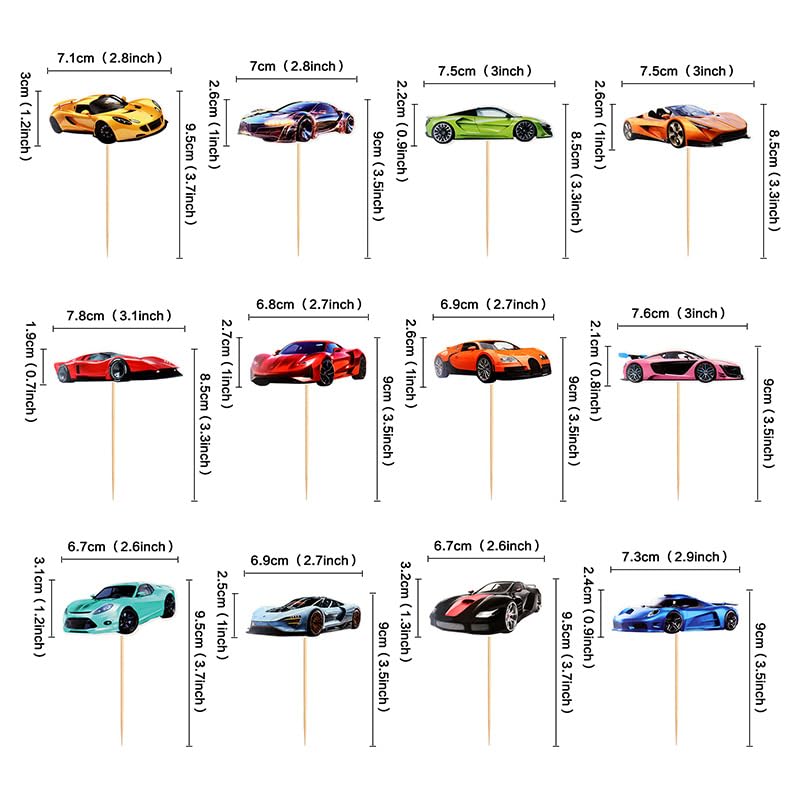 AMABAZR 24 Pack Racing Car Cupcake Toppers – Racing Theme Cake Decorations for Baby Showers & Kids' Parties