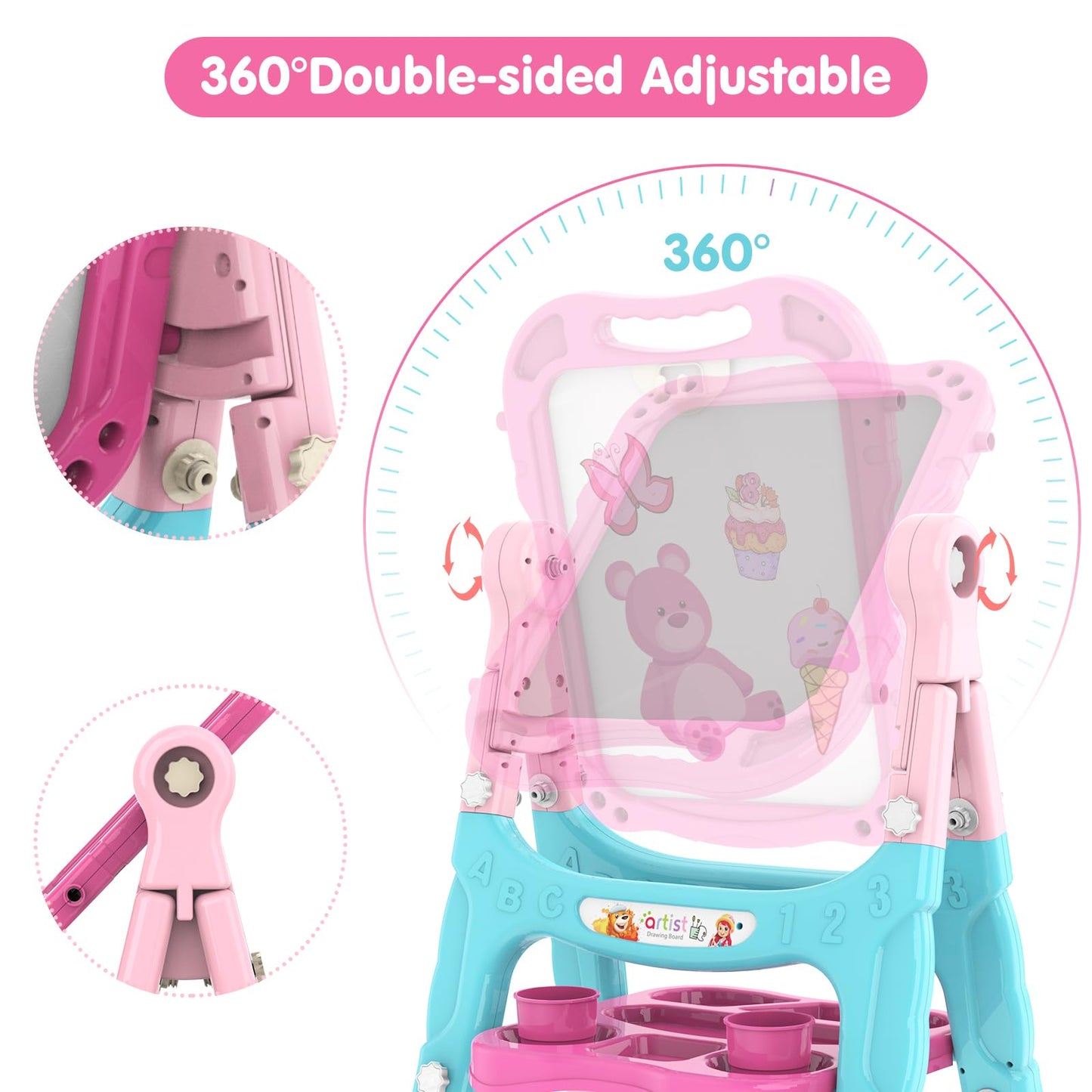 Amagoing Adjustable Kids Easel – Double-Sided Chalk & Whiteboard (26–34.6 in)