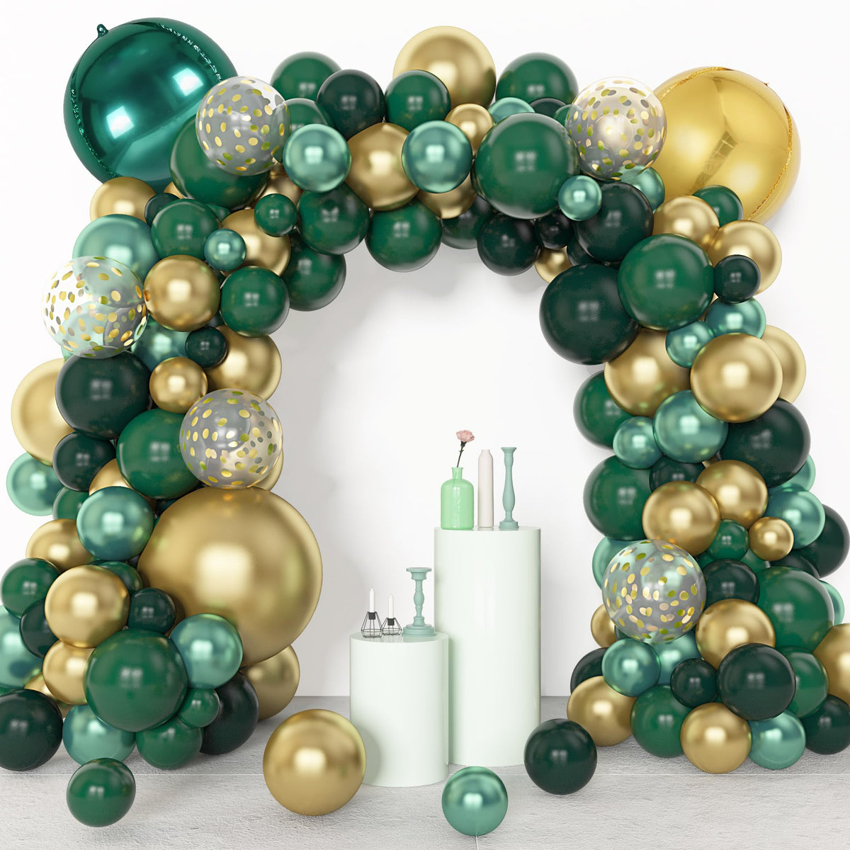 Amandir 153pcs Green and Gold Balloon Arch Kit | Graduation Birthday Safari Party Decor