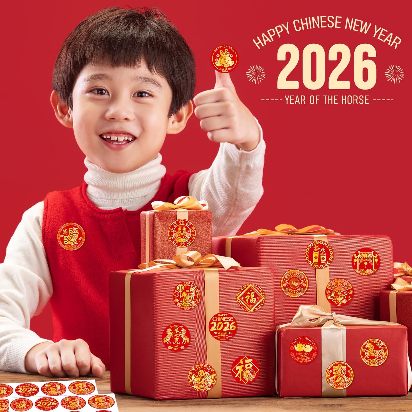 AMCEMIC 400Pcs Chinese New Year Stickers 2026 – Year of the Horse Round Labels 1.5-Inch