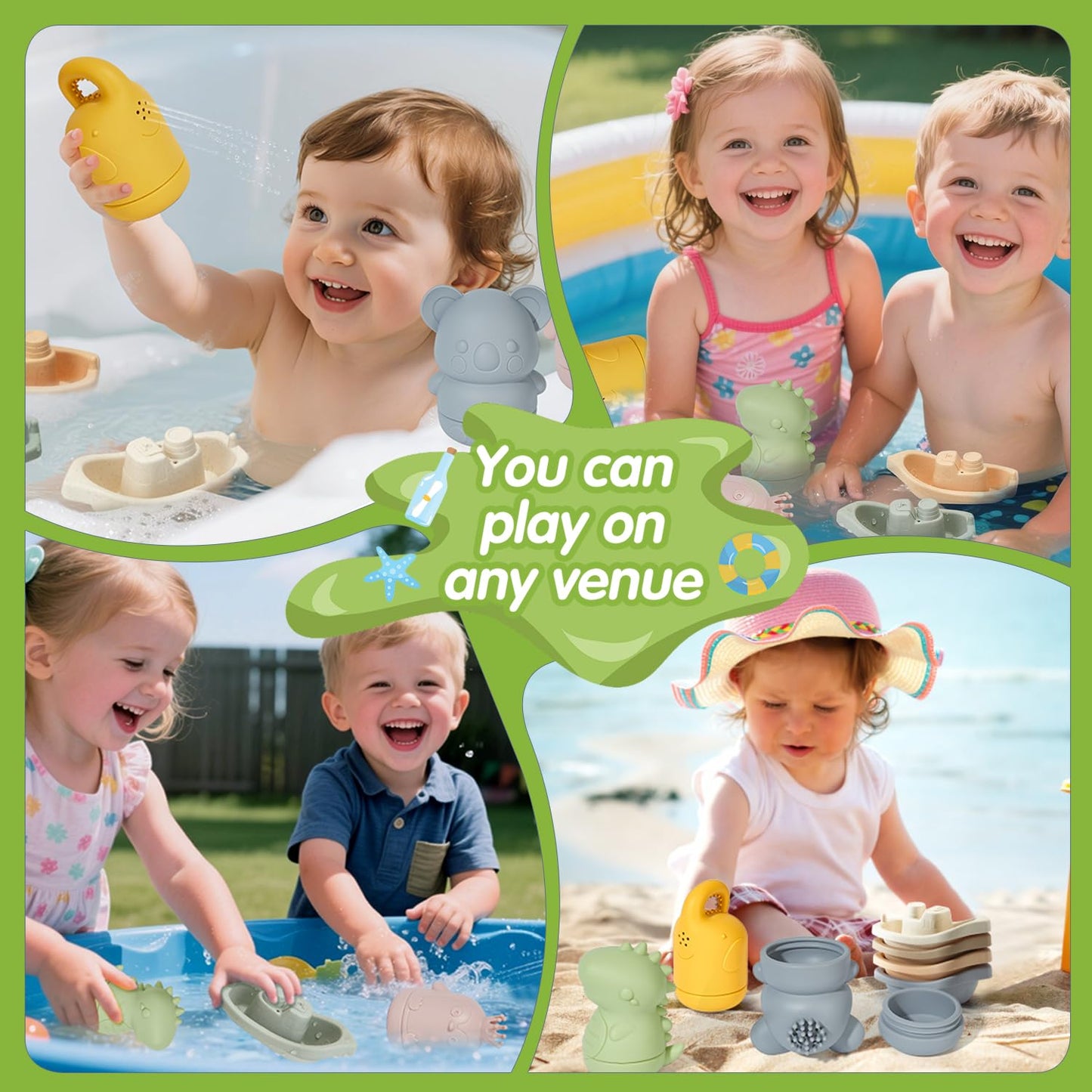 AMCHSURI Baby Bath Toys 9PCS Mold-Free – Safe Silicone & Plastic Bath Toys for Babies 6-12 Months & Toddlers 1-3