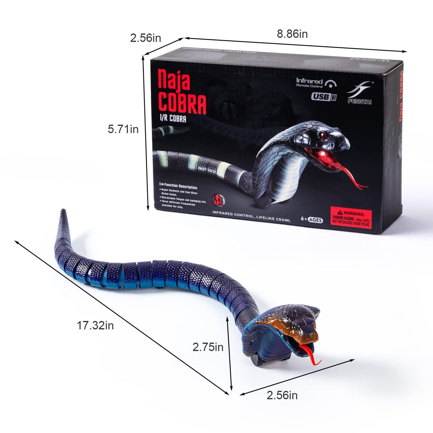 AMCHSURI Realistic RC Snakes - Rechargeable Blue Cobra Toy with Infrared Controller for Kids and Cats