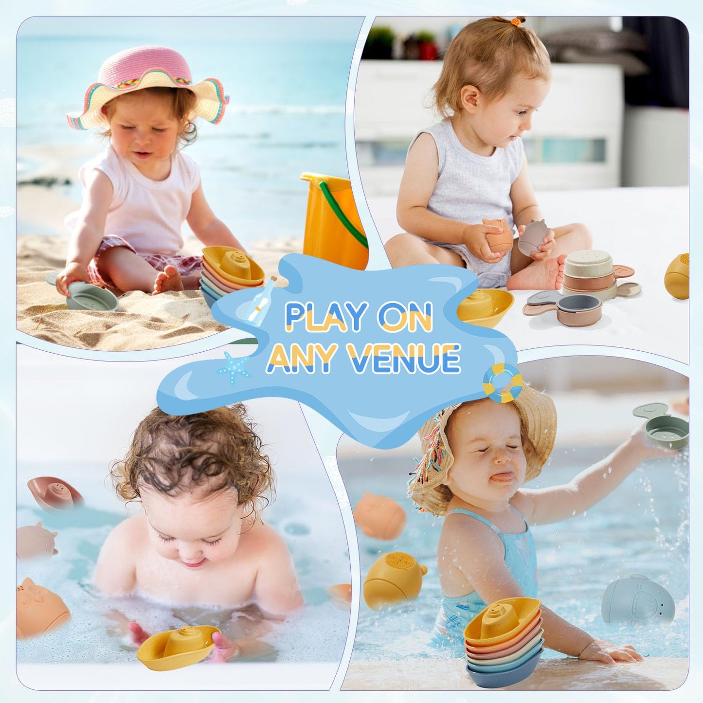 AMCHSURI Baby Bath Toys 16 Pack – Easy-Clean Silicone & Squeezable Toys for Babies 6-12 Months | Mold-Free Bath Toys for Toddlers 2-4