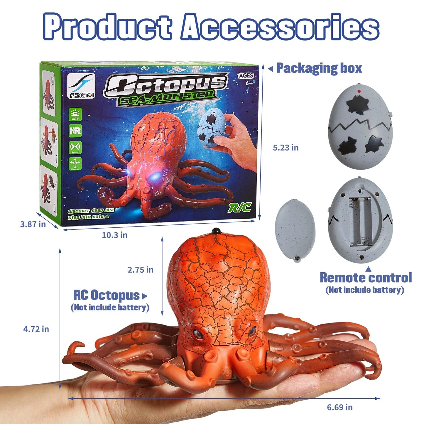 AMCHSURI Remote Control Octopus Toy with Blue LED Eyes – Realistic Crawling, 25 ft Range, Gift for Kids 6+