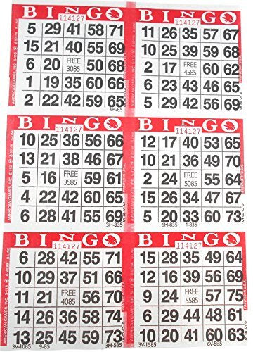American Games 6 on Red Bingo Paper Cards — 500 Sheets, 3,000 Cards