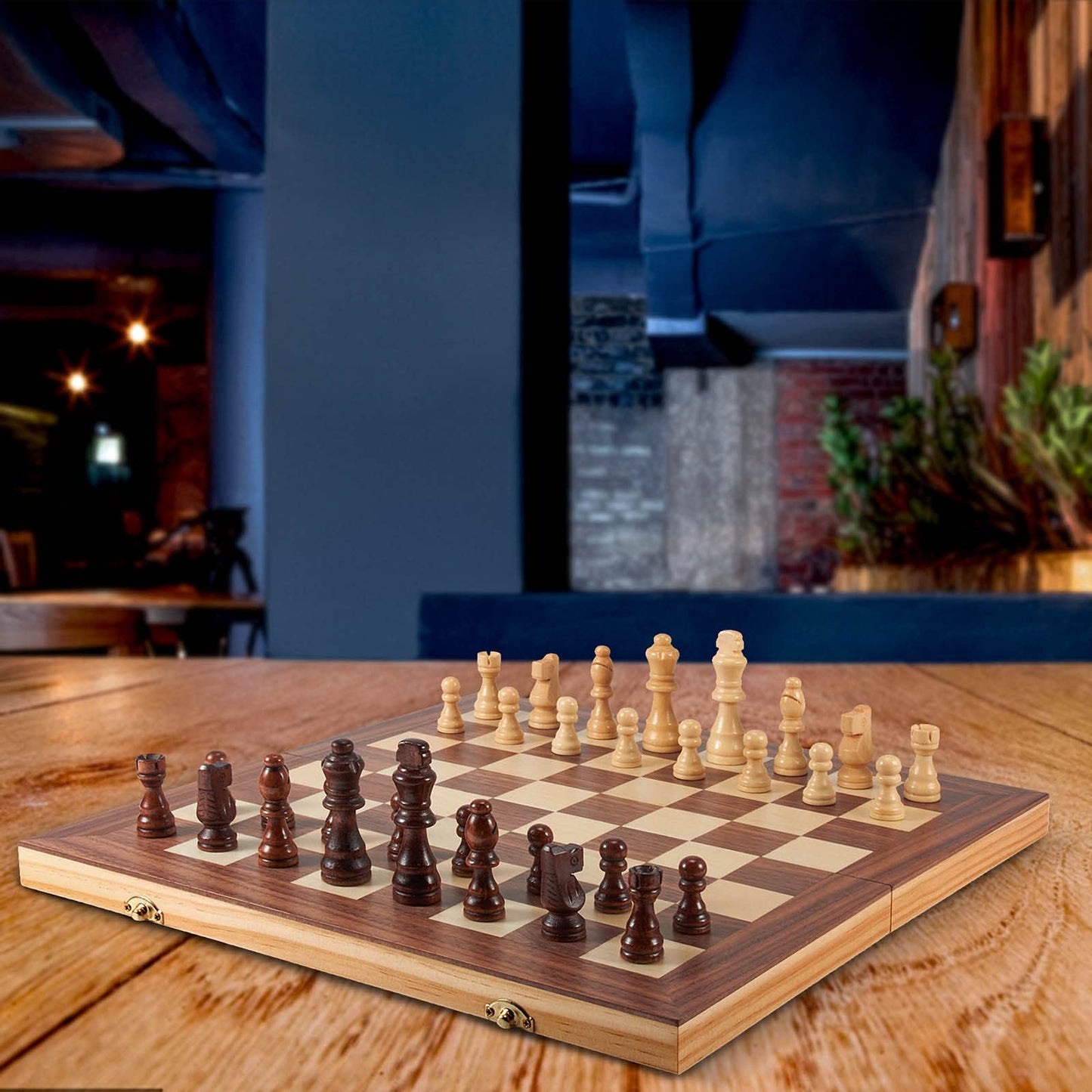 AMEROUS 15-Inch Wooden Chess & Checkers Set – 2-in-1 Board with Storage & 2 Extra Queens