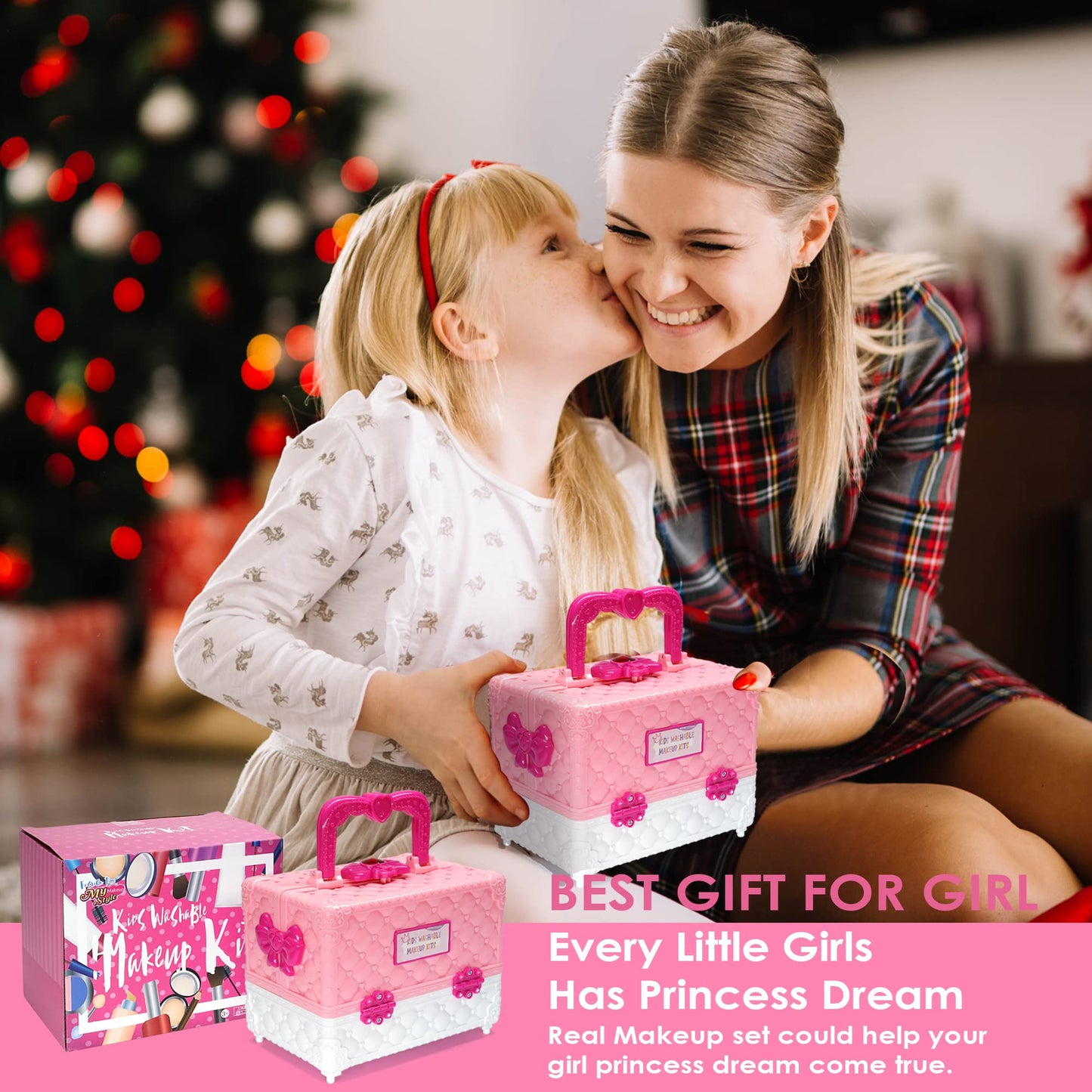 Amerrly Kids Makeup Sets - 54 PCS Washable, Non-Toxic Pink Gift for Girls
