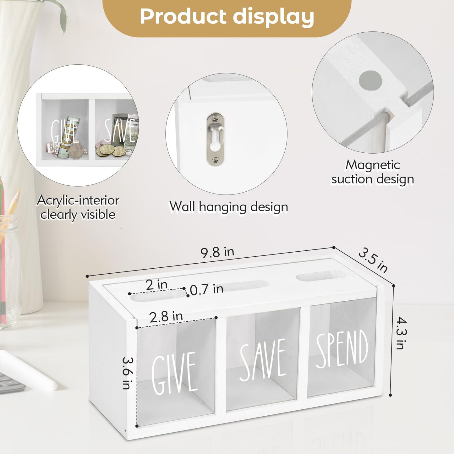 Ameuphercy Wooden Piggy Bank – Visualized Saving Box for Kids & Adults