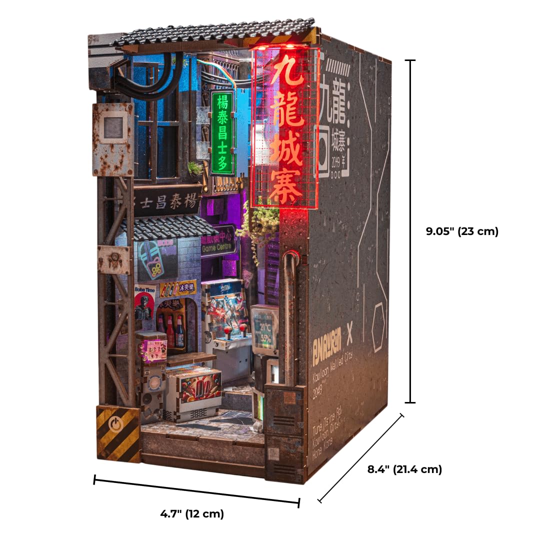 Anavrin Book Nook Kit Kowloon Walled City 2049 — DIY 3D Wooden Shelf Insert