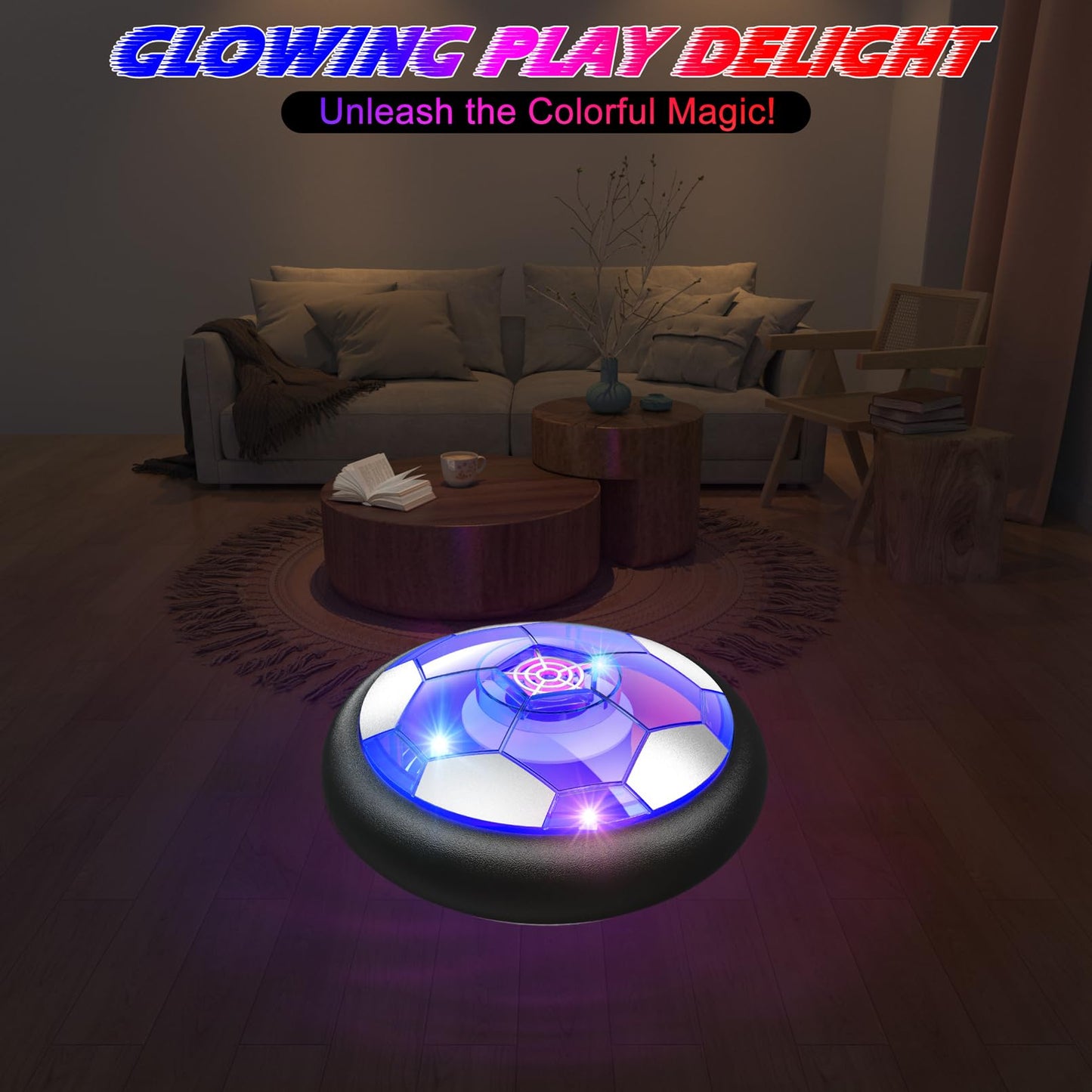 Ancesfun Hover Soccer Ball Set (2) with LED Lights and Foam Bumpers – Indoor/Outdoor USB Rechargeable