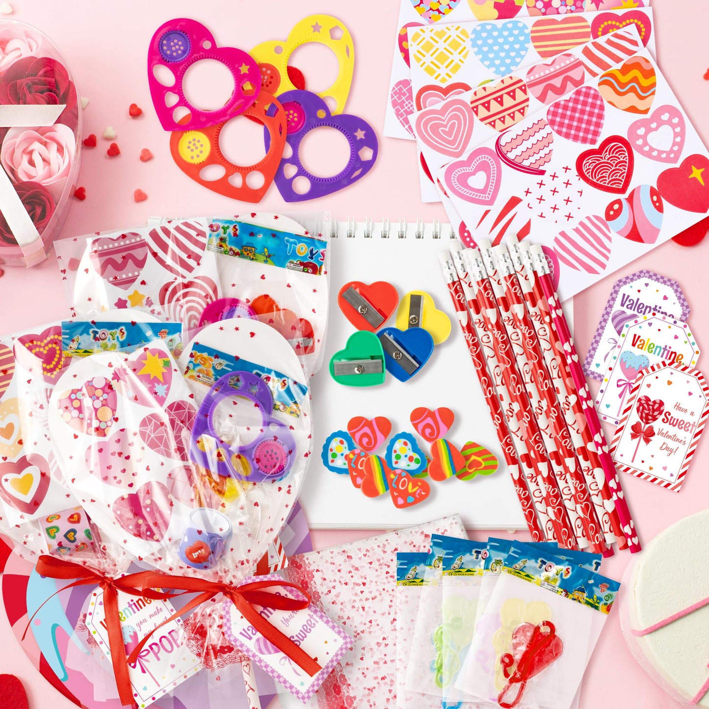 ANGOLIO Valentine’s Day Stationery Gifts for Kids – 24-Pack Giant Lollipop Set with Heart Cards & Erasers
