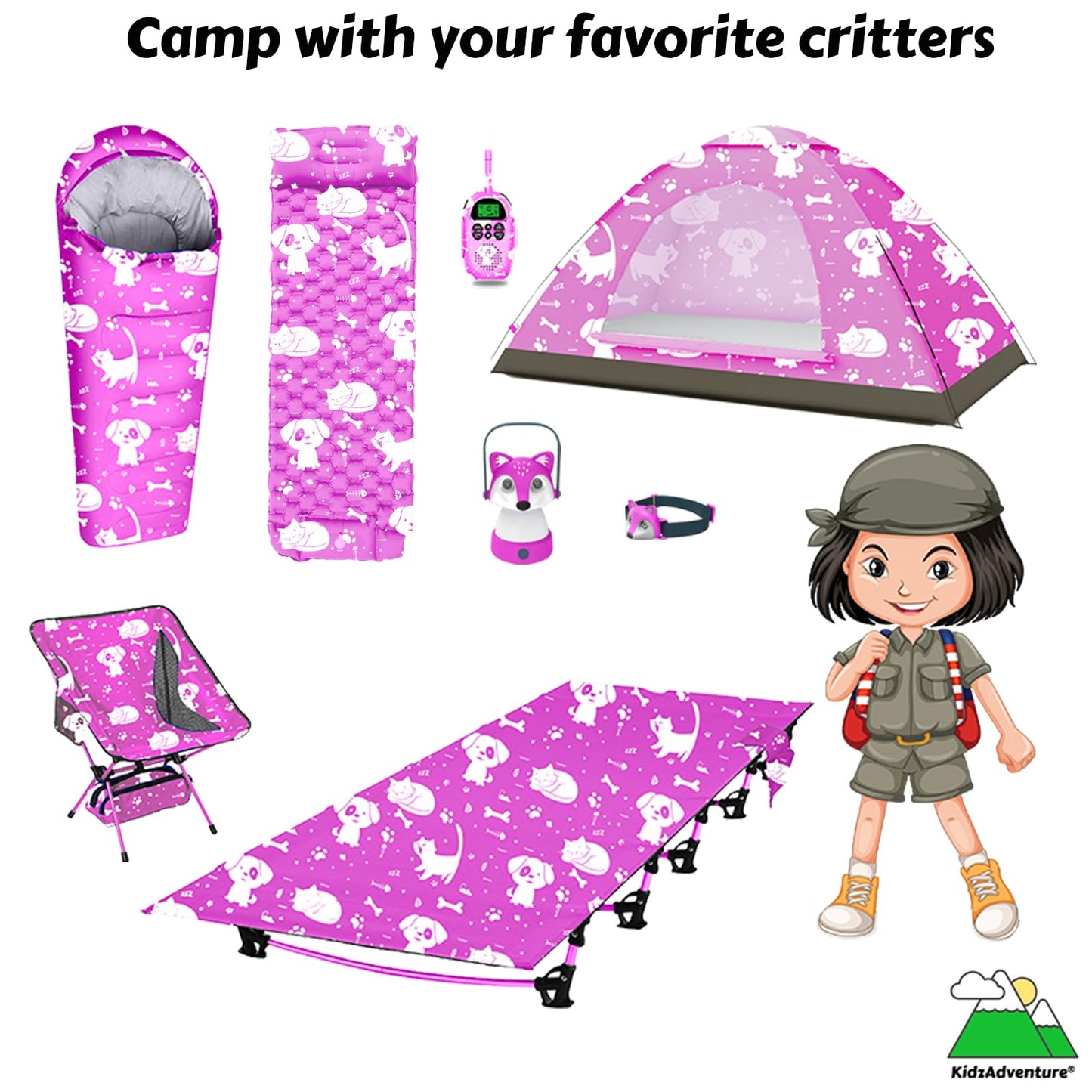 ANJ Outdoors KidzAdventure 2 in 1 Kids Tent – Easy Set Up, Pink Best Friends Theme, Indoor Play & Camping