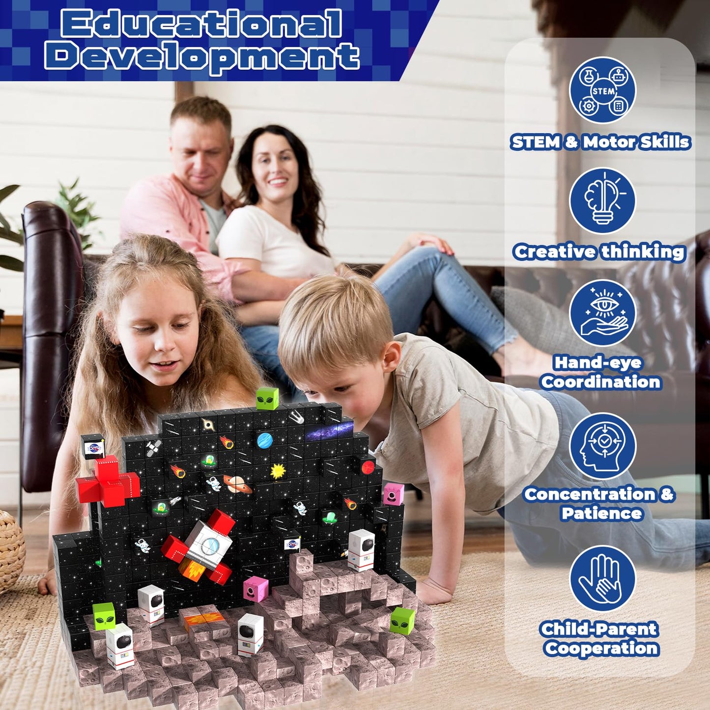 Annexfun Magnetic Blocks 100PCS – Space Rocket STEM Building Tiles for Kids 3-10