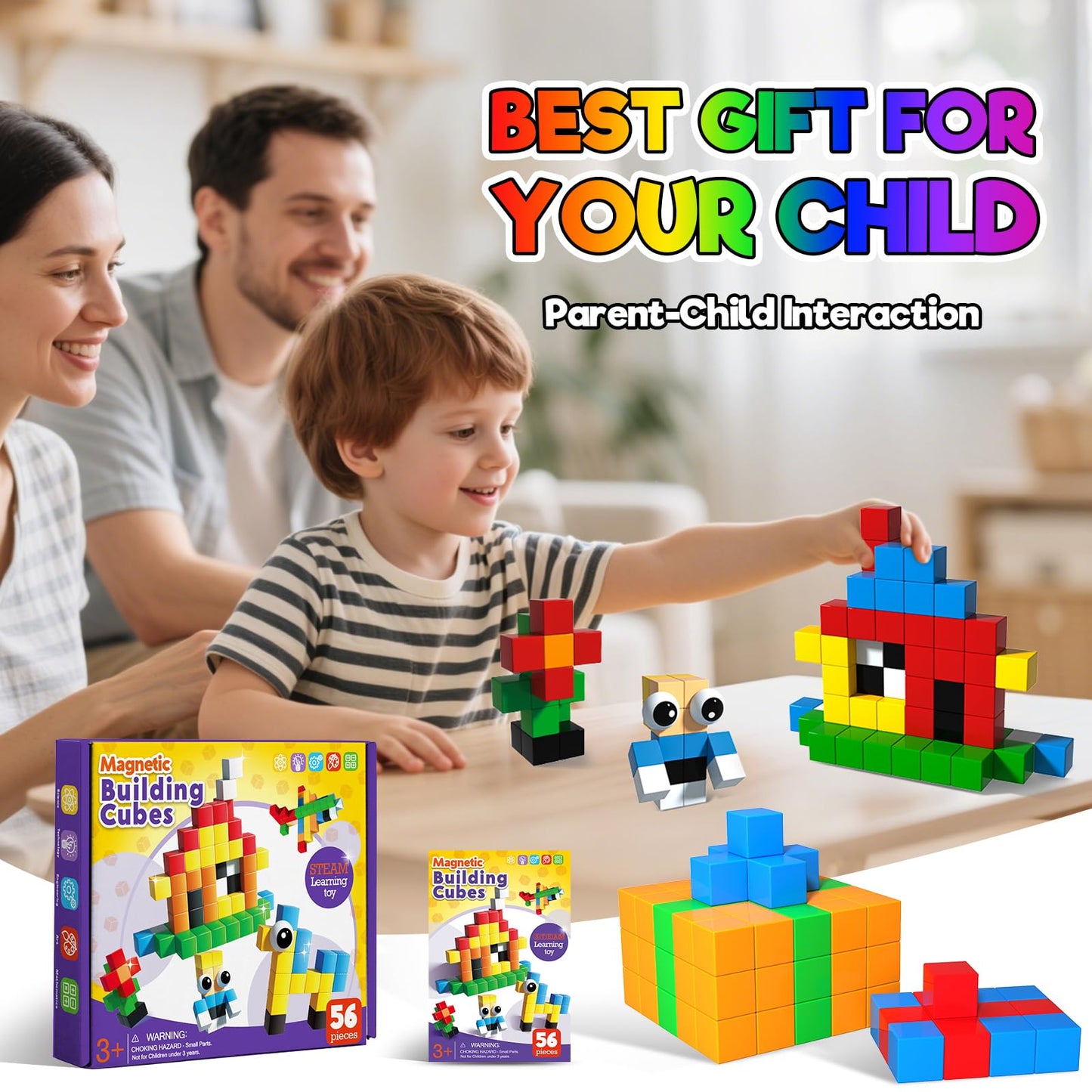 Annexfun 56PCS Magnetic Blocks – Montessori STEM Toys for Ages 3+