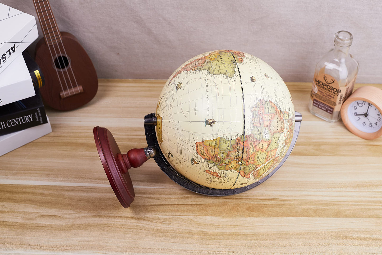 ANNOVA Antique Globe 10-Inch – Wooden Base Rotating World Atlas for Home, Office, School