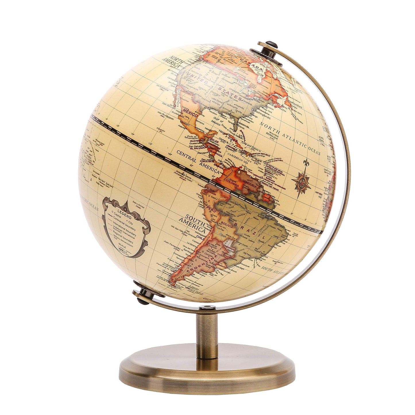 Annova Antique Globe 5.5-Inch Desk Globe with Stainless Arc & Base – Educational Geography Decor for School, Home & Office (Brown)