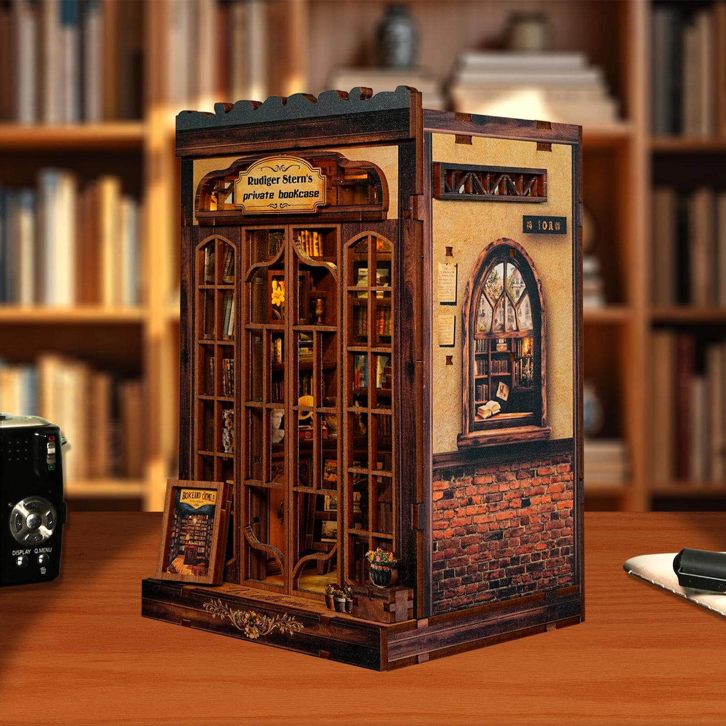 ANTREATU DIY Miniature Library Nook Kit with LED Light | 3D Wooden Puzzle for Adults