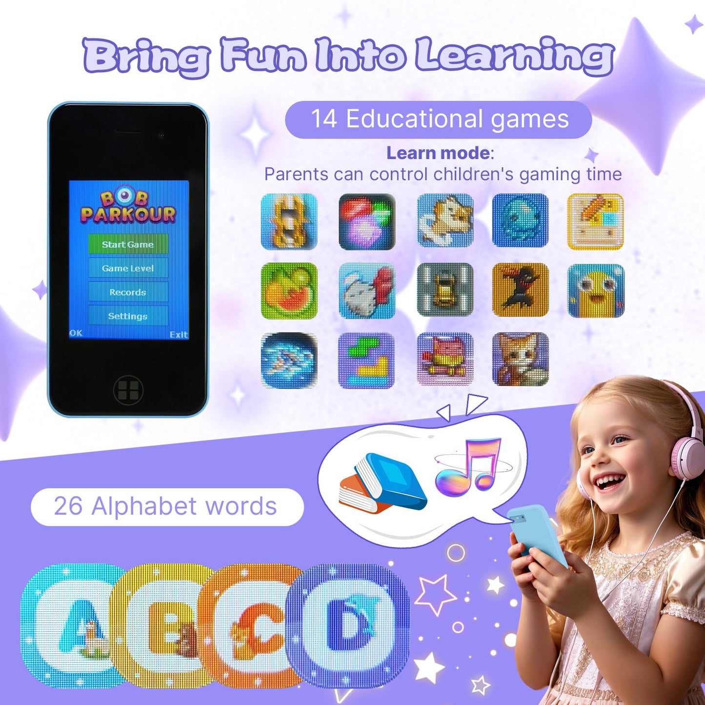 ANTUMKDS Kids Smart Phone (Blue) – Dual Camera, 16GB SD Card, Educational Games for Ages 4-8