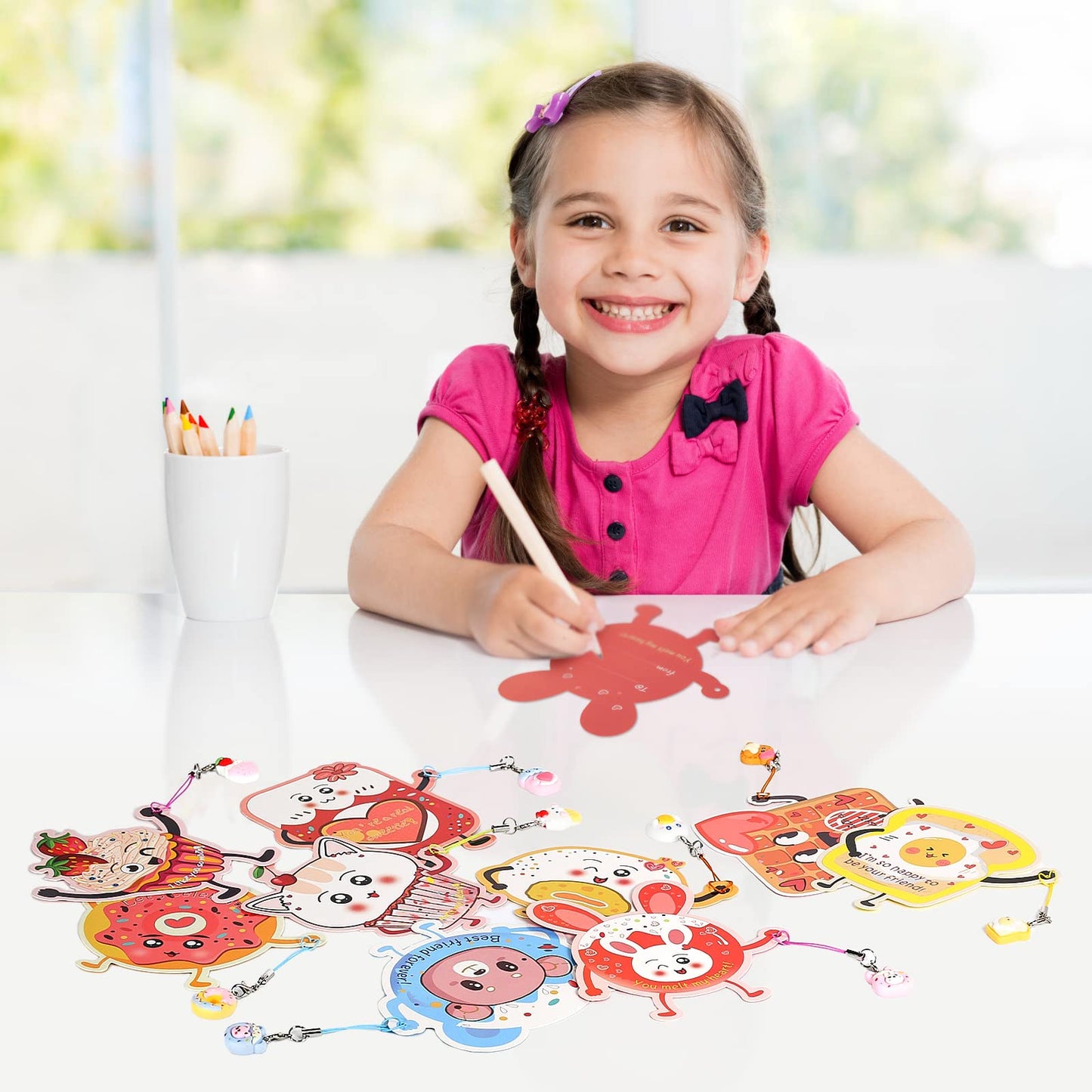 ANYIDEA Valentines Cards for Kids – 36 Cards + 36 Pendant Gifts for Classroom Exchange