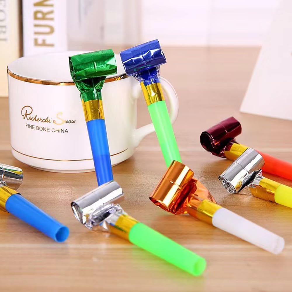 anztqiuu 100 Pcs Party Blower Set – Colorful Noisemakers for Kids & Adults