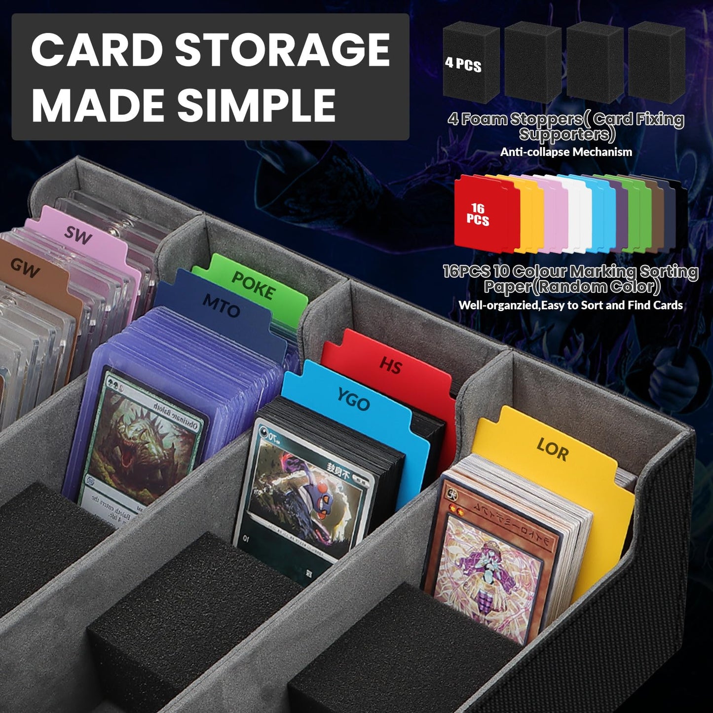 AOBOPLE 3400+ Trading Card Storage Box — 4-Row PU Leather, Magnetic Lid