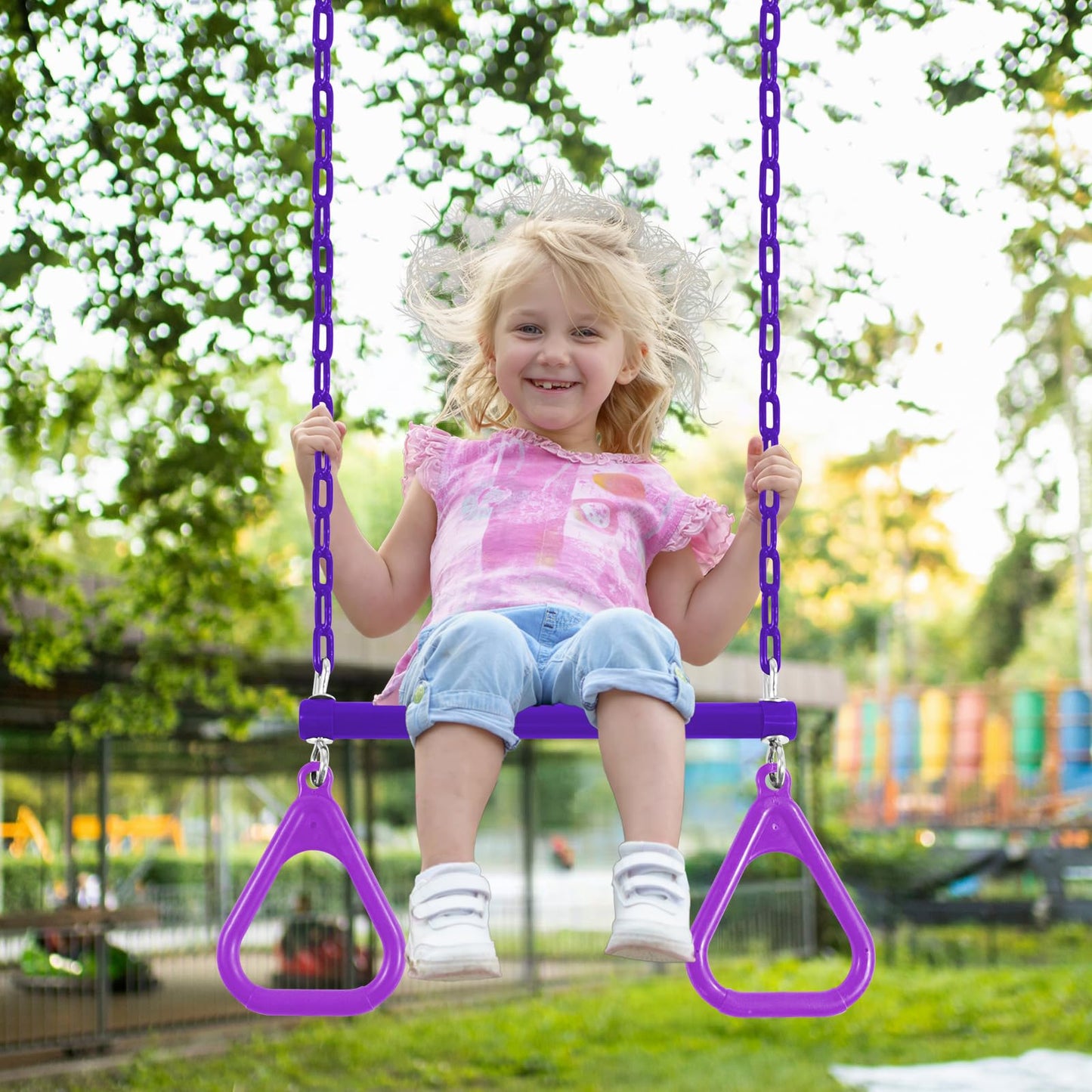 AOBOTE Duty Ring Trapeze Bar for Backyard - 16.5-inch Swing with 47-inch Coated Chains & 2 Hooks