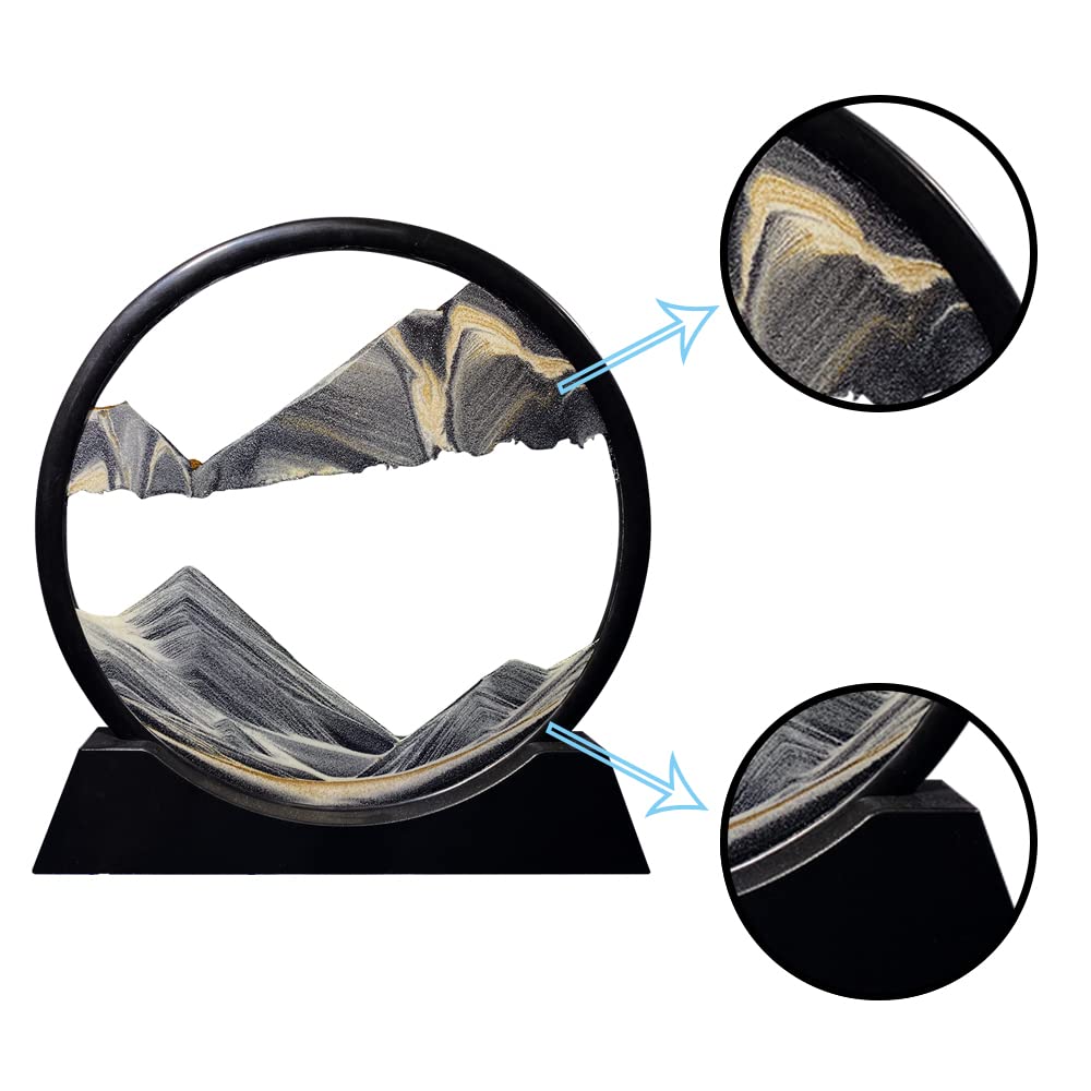 Aoderun Moving Sand Art Round Glass – Deep Sea 3D Sandscape (7in, New Black)