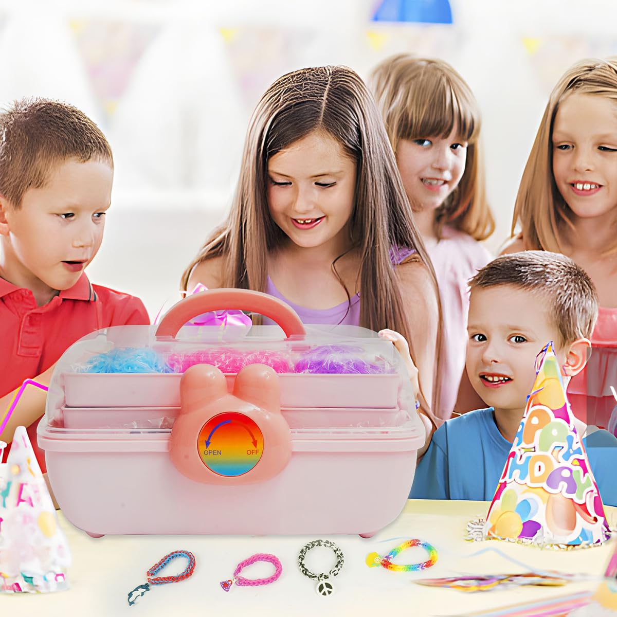 AooeDomi 14000+ Rubber Loom Bands Kit – 28 Colors, 3-Layer Storage, DIY Bracelet Craft for Kids