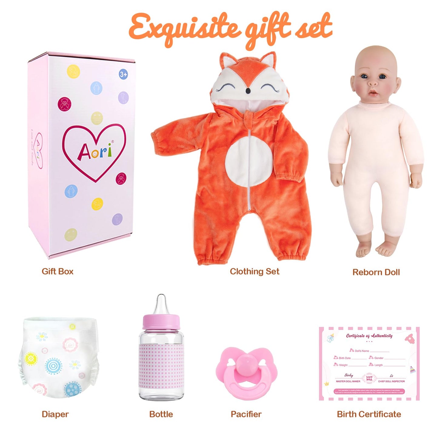 Aori Baby Dolls Lifelike 17 Inches – Realistic Baby Girl Doll Set with Feeding Toy Kit | Safe, Durable Companion Gift
