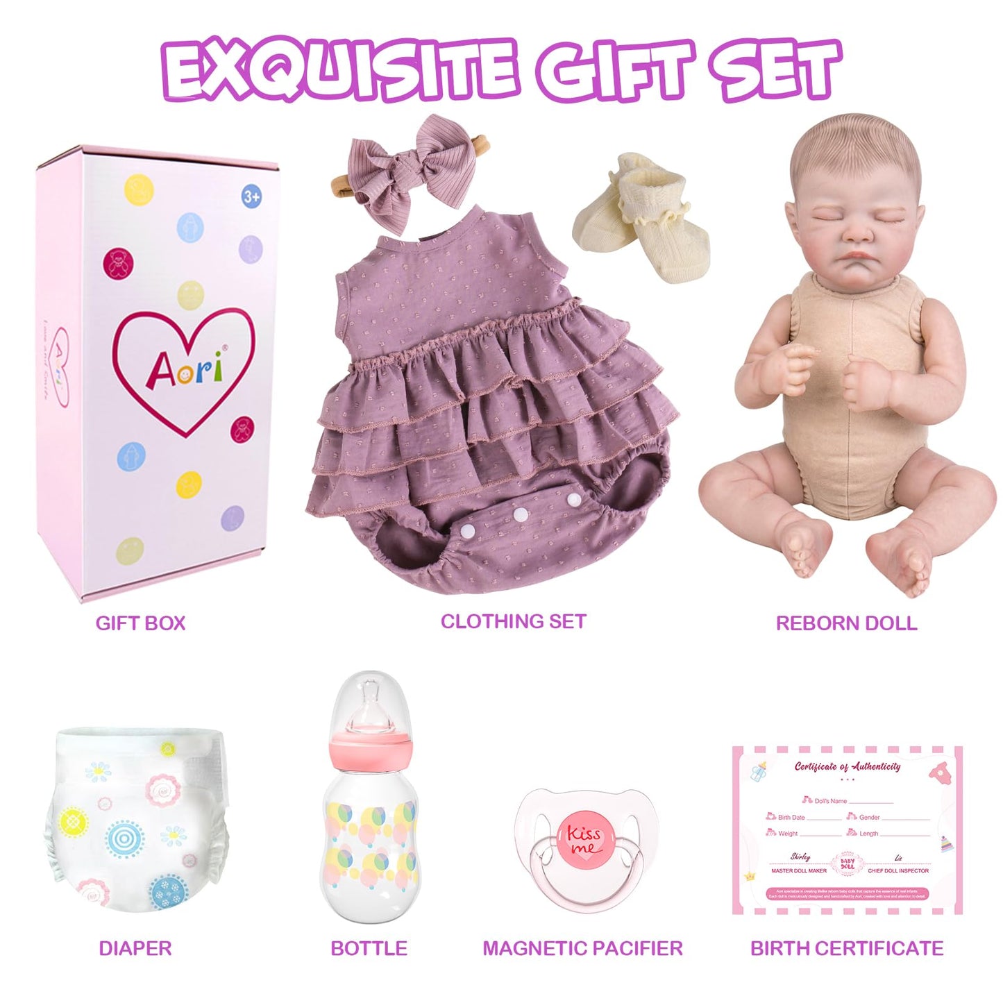 Aori Lifelike Reborn Baby Doll 20-Inch – Poseable Realistic Doll with Feeding Kit Gift Set