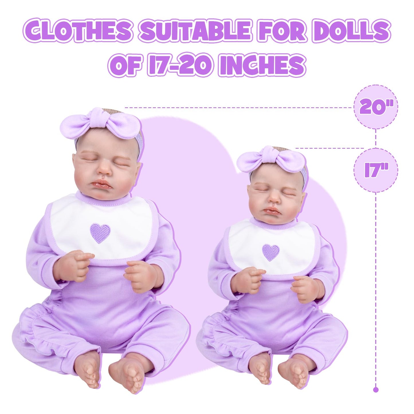 Aori 7-Piece Reborn Doll Clothes Set with Purple Bassinet for 17–22 Inch Dolls