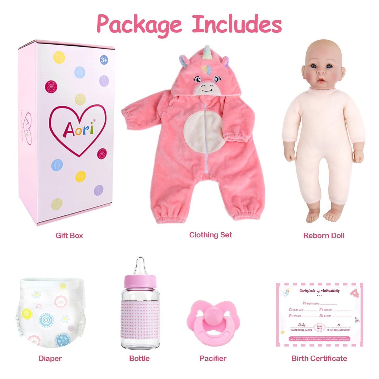 Aori 17-Inch Realistic Baby Doll | Soft Body, Pink Outfit, Pretend Play