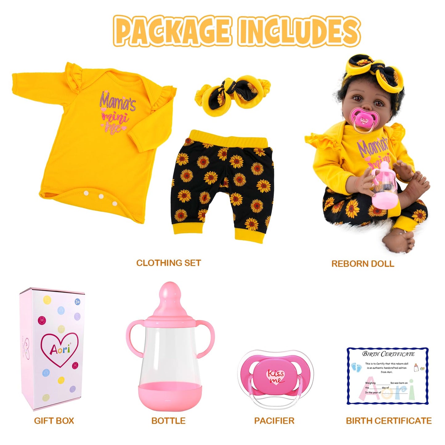 Aori Reborn Baby Doll Black 22in – Realistic Lifesize Doll for Kids
