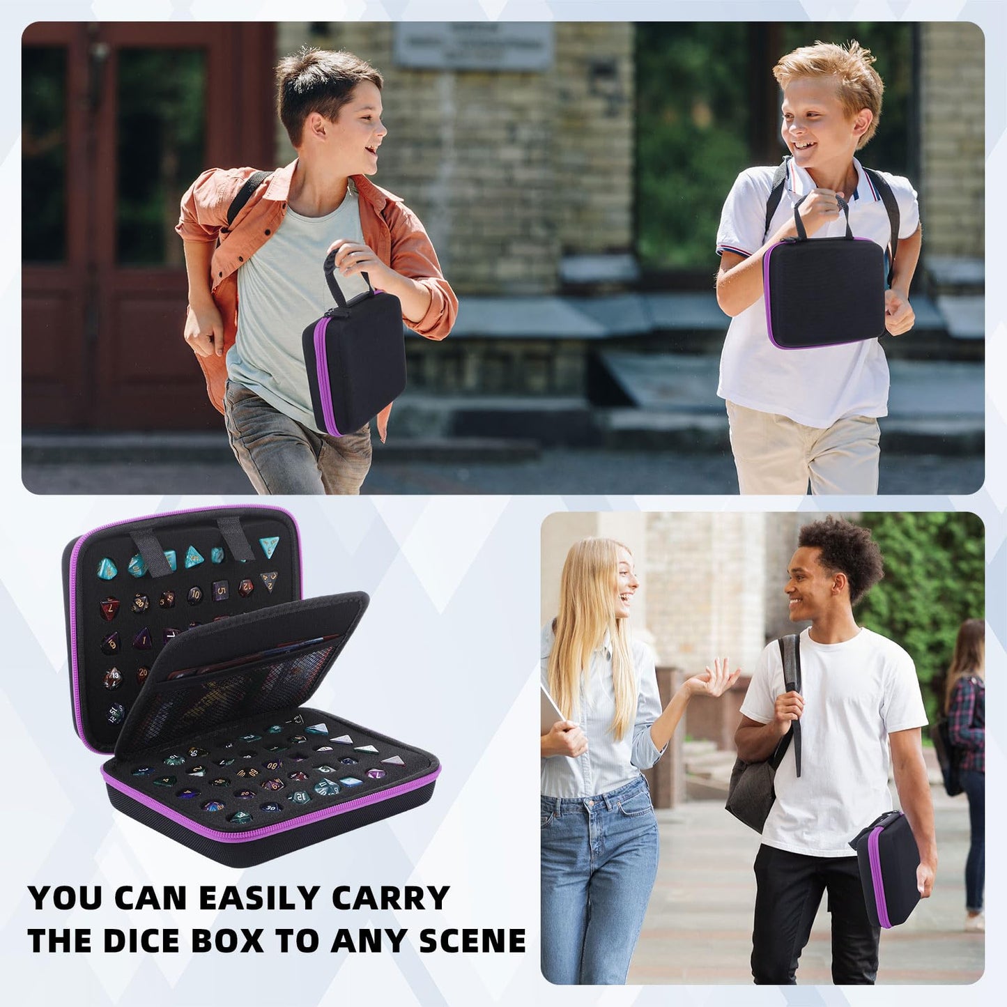 Aoriher Dice Case with Removable Tray Purple – Holds 70 Dice or 10 Sets | Portable Game Storage
