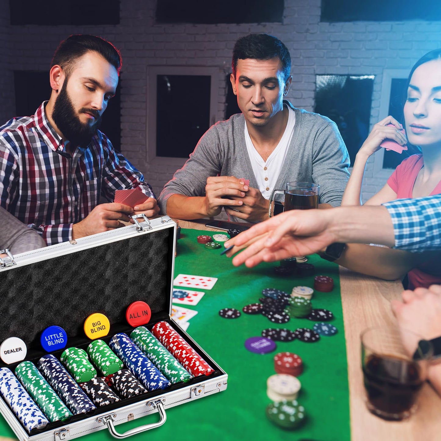 Aoriher Blackjack Casino Game Set – 6-Deck Shuffler, 300 Chips, Felt & Aluminum Case