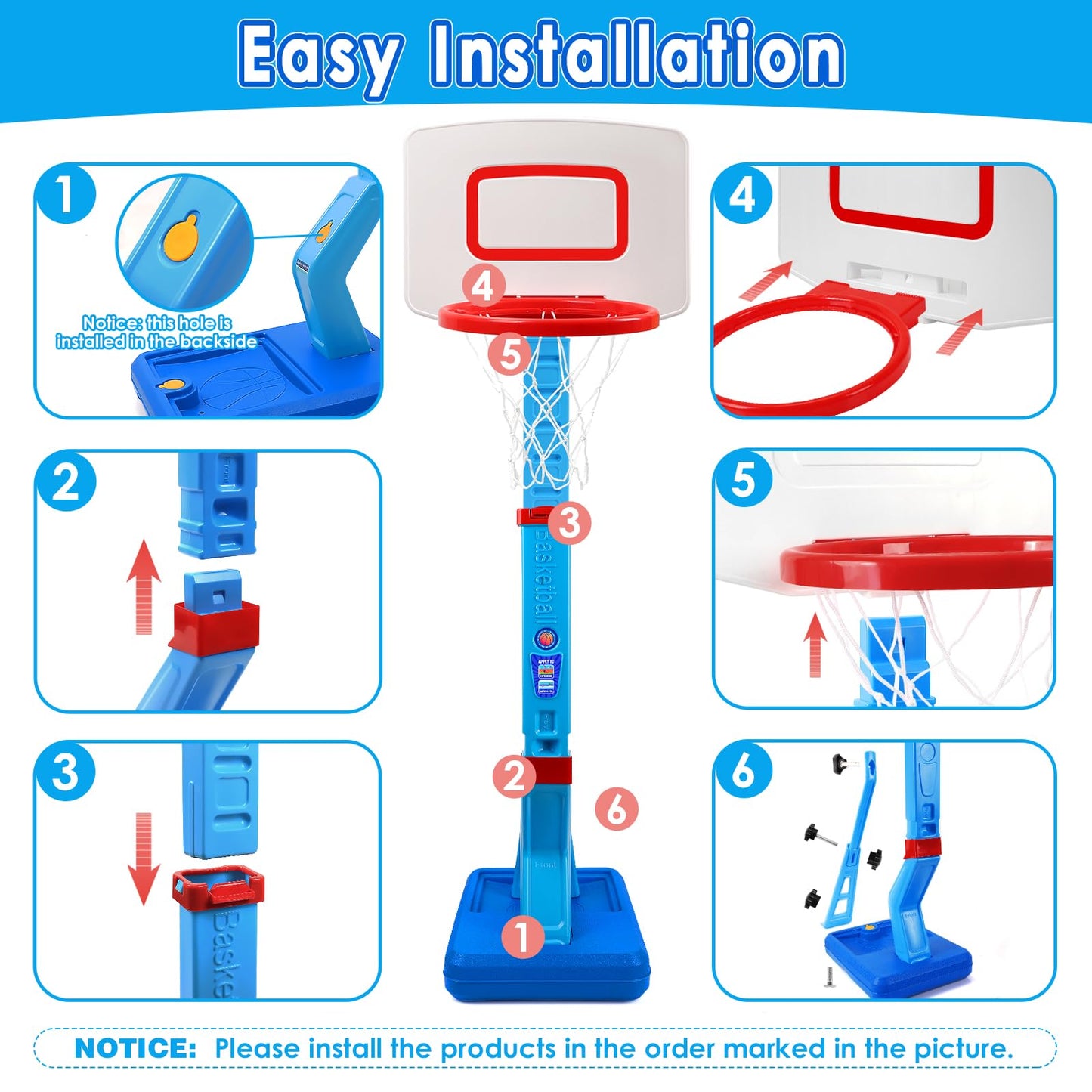 AOSPHYS Toddler Basketball Hoop — Height Adjustable 27.6–54 inches, Indoor/Outdoor with 4 Balls & Pump