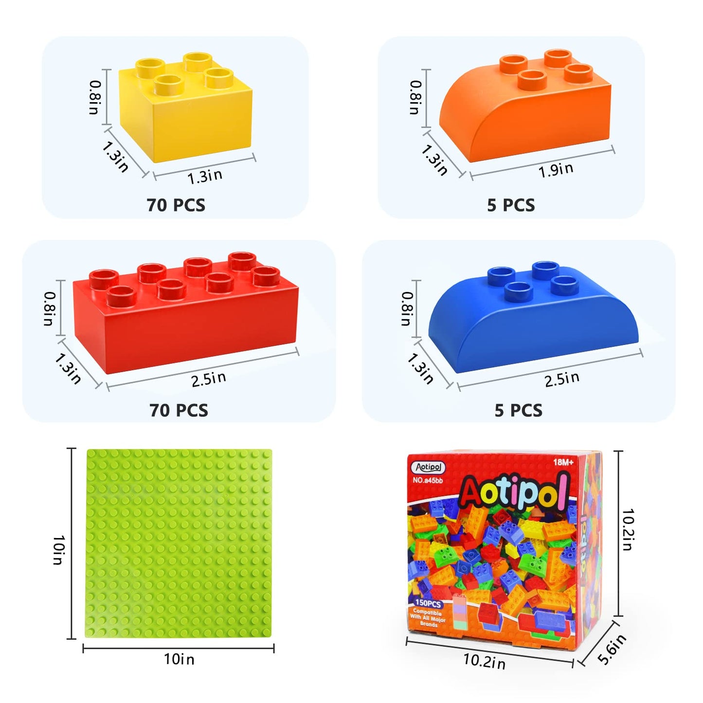 Aotipol 150-Piece Building Blocks for Toddlers 2-5 with Baseplate