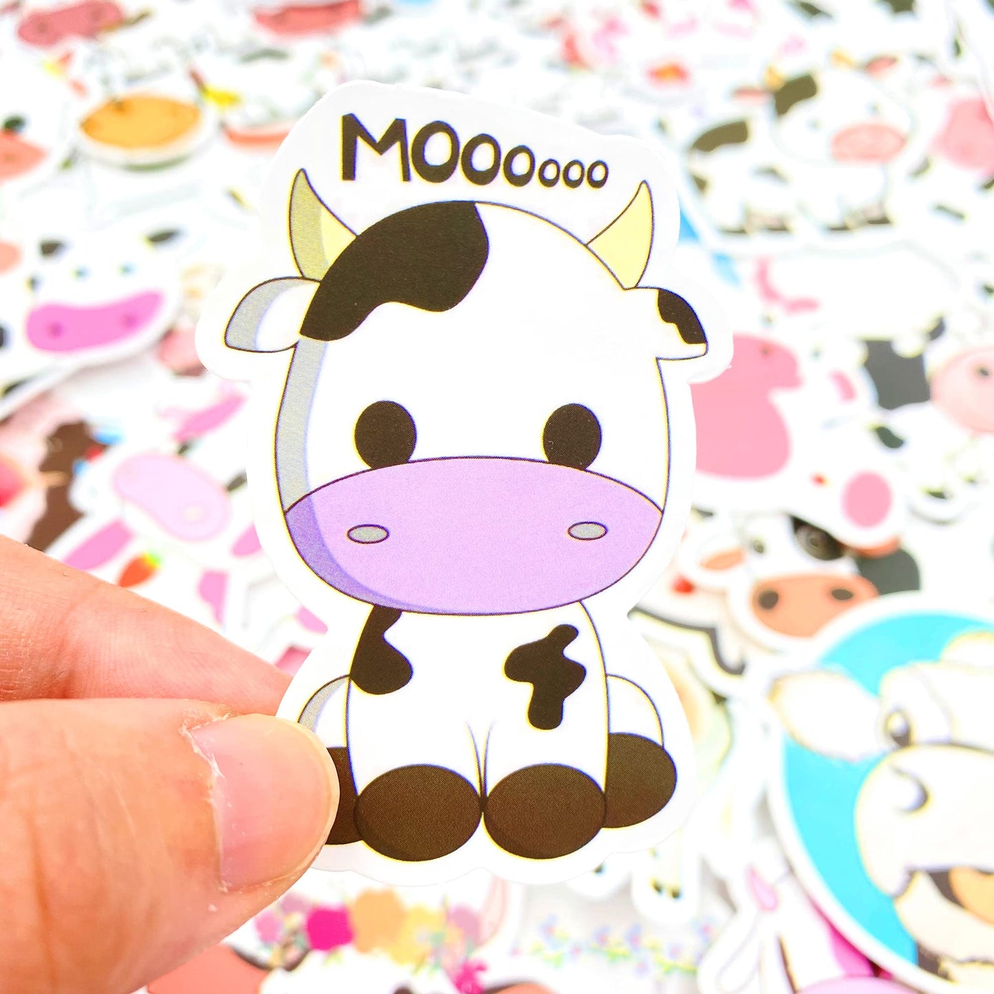Aowplc 50 Pcs Cow Stickers Pack - Waterproof Vinyl Cartoon Stickers for Kids
