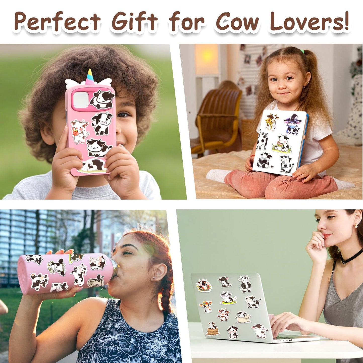 Aowplc 50 PCS Cow Stickers – Waterproof Vinyl Decals for Water Bottles & Laptops