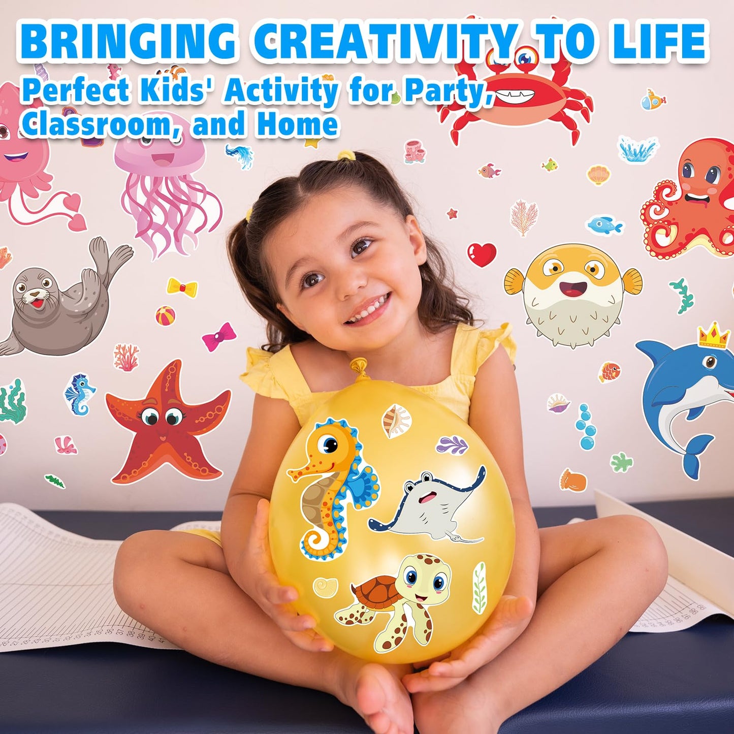 Aowplc 42 Pcs Ocean Animals Make-a-Face Sticker Sheets – 14 Sea Creatures for Parties & Classrooms